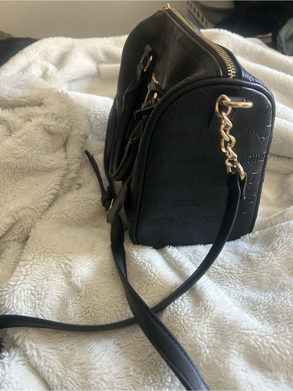 Juicy Couture Black Embossed Satchel with Heart Charm - Picture 2 of 6